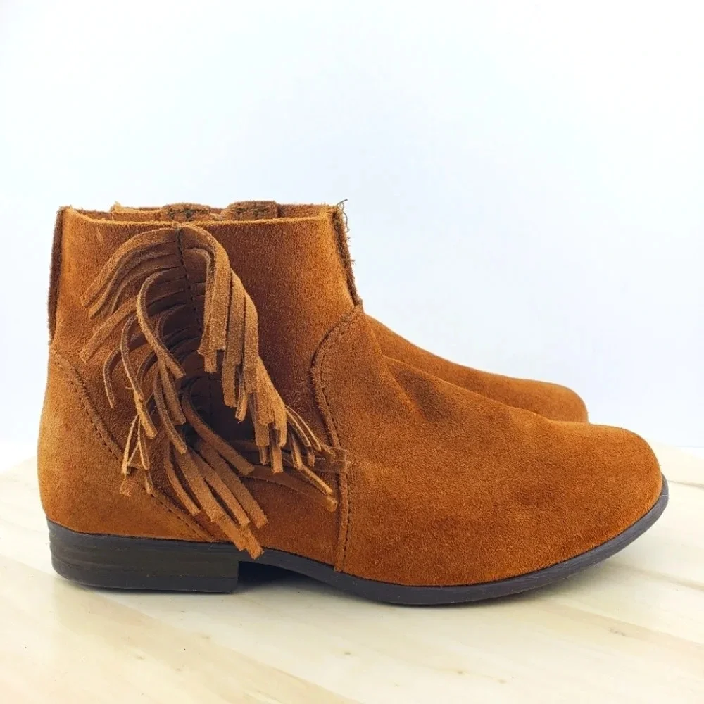 Minnetonka Fringe Boots Size 6 Tan Brown Suede Moccasins Ankle Booties Western - Picture 2 of 11
